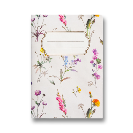 Kartos A5 soft cover journal with wildflower floral design on the cover, perfect for notes and personal writing.