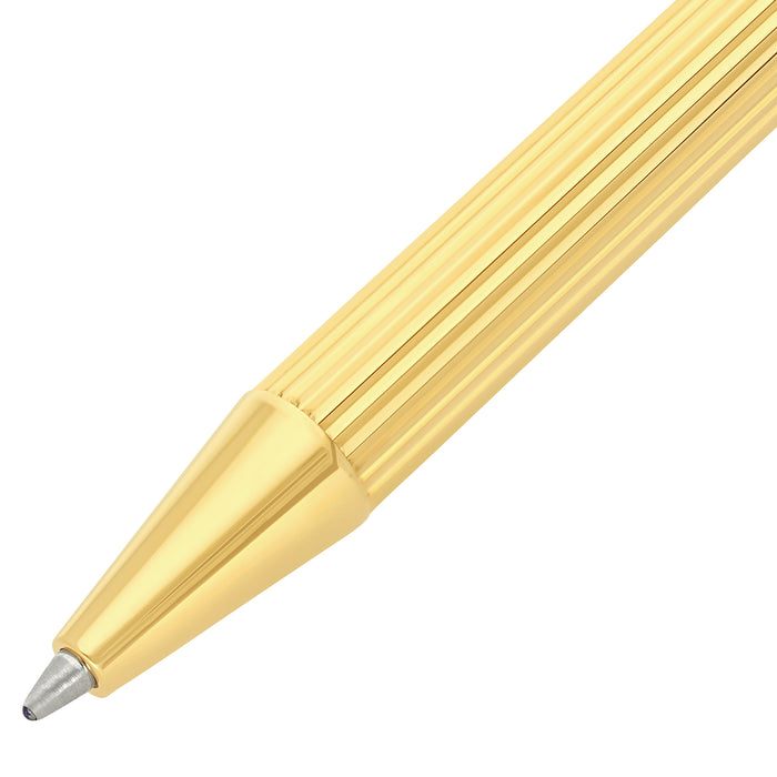 S.T. Dupont Classique Collection Goldsmith Lines ballpoint pen with gold and silver accents, elegant design, and smooth writing tip.