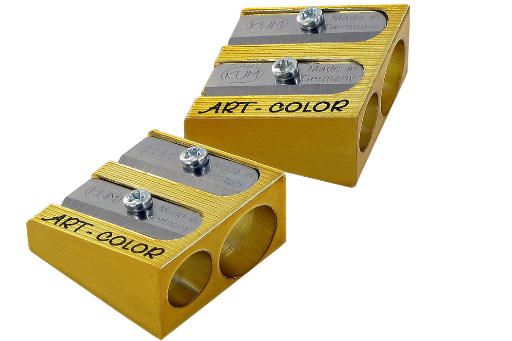KUM 300-2 brass pencil sharpener with durable metal casing and ergonomic design for precise sharpening.