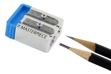 KUM Masterpiece 2 Stages Long Point pencil sharpener with dual sharpening chambers and ergonomic design.