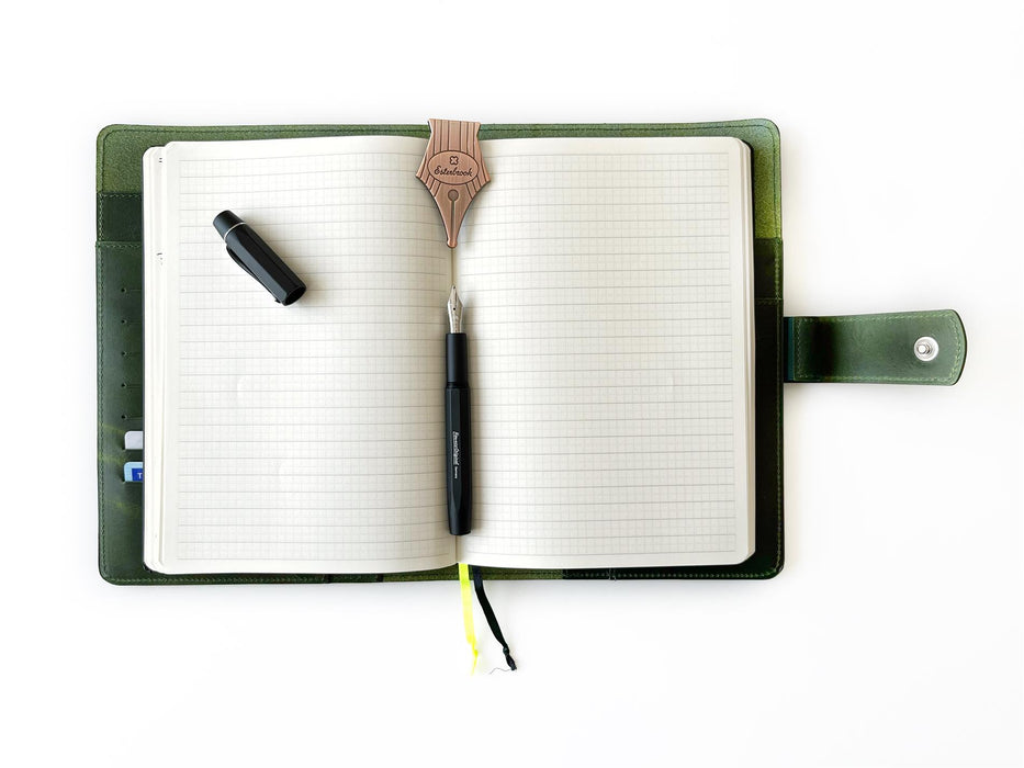 Jungle green leather A5 notebook folio by Eng Leather Co. with smooth leather finish and classic design.