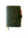 Eng Leather Co. A5 leather notebook folio in jungle green, featuring a textured leather cover and sleek design.
