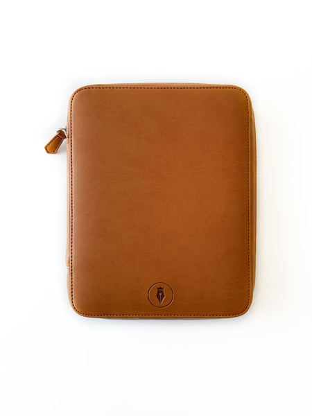 Eng Leather Co. vegan camel leather 18-slot Apple pen case shown with pens inside, stylish and compact storage for Apple pens.
