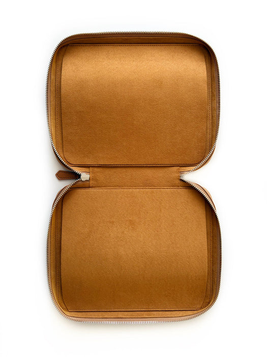 Eng Leather Co. vegan camel leather 18-slot Apple pen case with sleek design and multiple compartments for organizing pens.