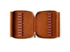 Eng Leather Co. 18-slot leather pen case in autumn golden leaf color, showcasing its elegant design and multiple pen compartments.