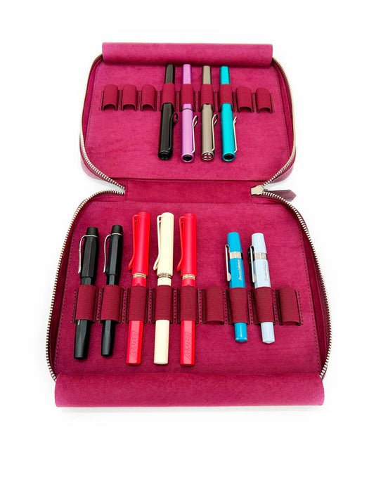 Eng Leather Co. 18-slot leather pen case in dark lavender, showcasing a sleek and organized storage solution for pens.