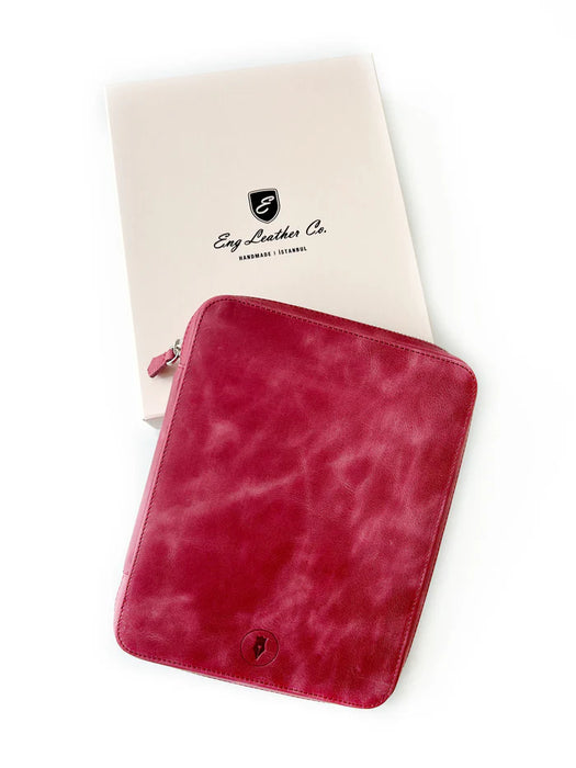 Eng Leather Co. 18-slot leather pen case in dusty rose with visible slots and sleek design, perfect for organizing pens and pencils.