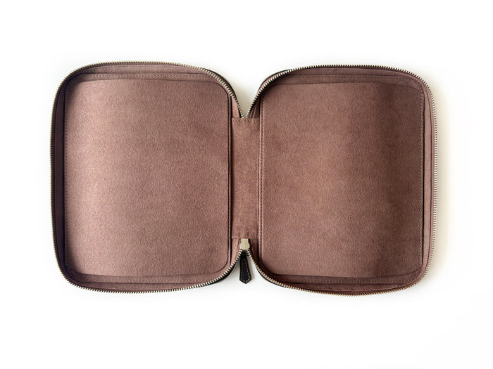 Eng Leather Co. 18-slot leather pen case in galaxy design with multiple compartments for pens and writing instruments.
