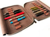 Eng Leather Co. 18-slot leather pen case in galaxy design, with multiple compartments for organizing pens and writing tools.