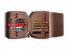 Eng Leather Co. 18 slot leather pen case in galaxy design, holding multiple pens, showing its sleek and organized storage.