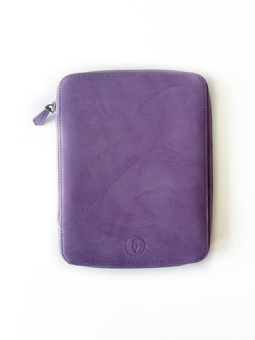 Eng Leather Co. 18-slot leather pen case in light lavender, showing a sleek and organized storage solution for pens.