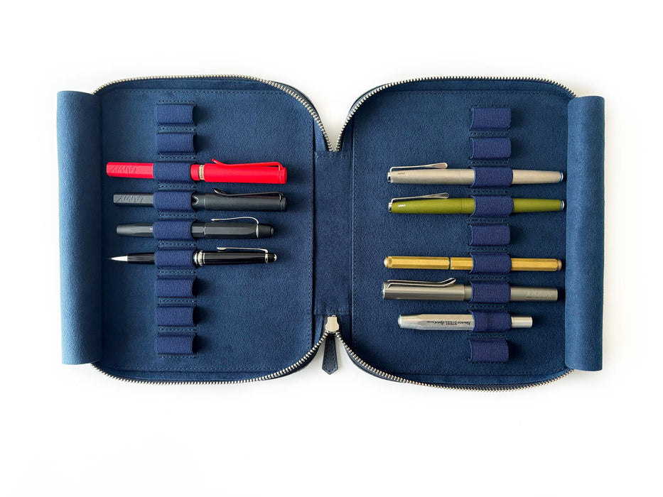 Eng Leather Co. 18-slot leather pen case in Night Storm color, designed to organize and protect multiple writing instruments.