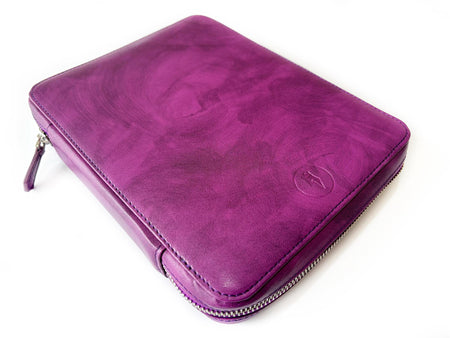 Eng Leather Co. 18-slot violet leather pen case with sleek design and secure slots for organizing writing instruments.