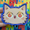Glossy Impassioned Kitty sticker by BBall Y'all featuring a vibrant, colorful cat design on a clear adhesive surface.