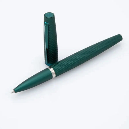 Diplomat Viper roller ball fountain pen in vibrant green with sleek design and silver accents.
