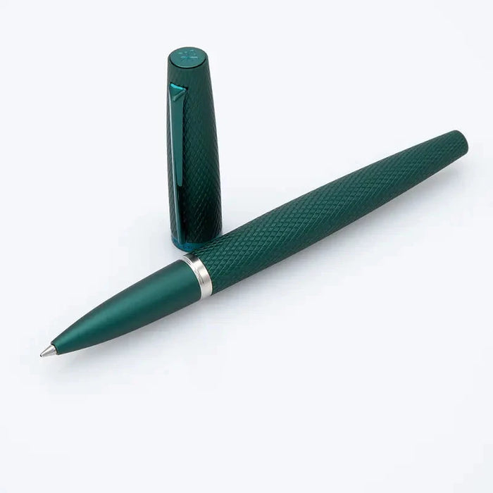 Diplomat Viper roller ball fountain pen in vibrant green with sleek design and silver accents.