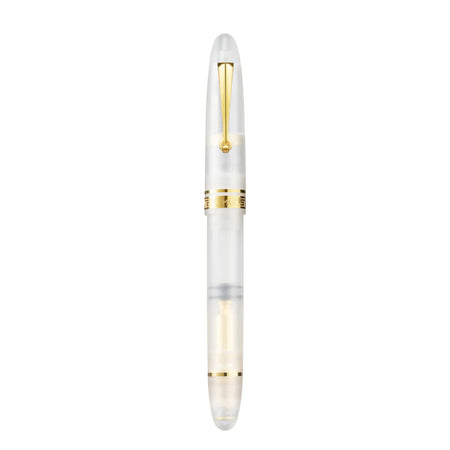 Omas Ogiva Demonstrator fountain pen with transparent body and silver accents, showcasing elegant design and craftsmanship.