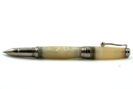 Jean-Pierre Lepine Indigo Classic Murano rollerball pen with champagne-colored accents on a white background.