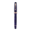 Omas Bologna Ametista Profondo fountain pen with deep purple resin body and gold accents, close-up view of the elegant writing instrument.