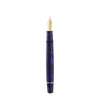 Omas Bologna Ametista Profondo fountain pen with deep purple resin body and gold accents, close-up shot.