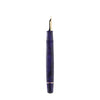 Omas Bologna Ametista Profondo fountain pen with deep purple resin body and gold accents, shown from the side.