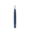 Omas Bologna Azzurro Diamante fountain pen with blue and silver design, featuring a sleek, elegant body and gold accents.