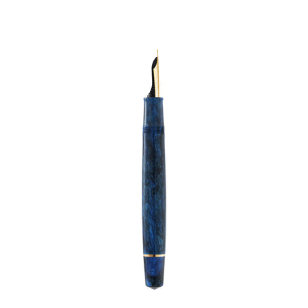 Omas Bologna Azzurro Diamante fountain pen with blue and silver design, featuring a sleek, elegant body and gold accents.