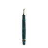 Omas Bologna Smeraldo Elegante fountain pen with green resin body and gold accents, showcased on a white background.