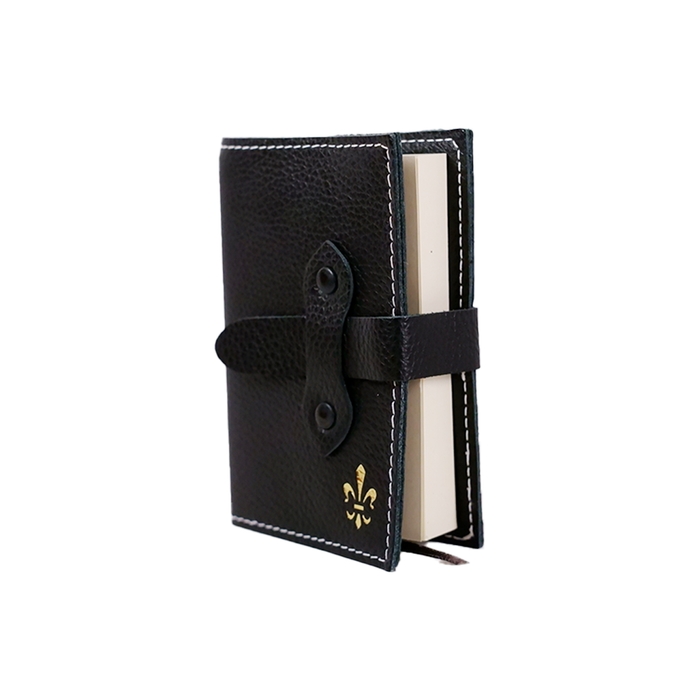 Large black Italian leather refillable latch journal or 2025 planner by Il Cartiglio, with a secure latch closure and spacious pages.