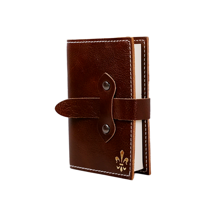 Refillable brown Italian leather large journal or 2025 planner with latch closure, designed for daily entries by Il Cartiglio.