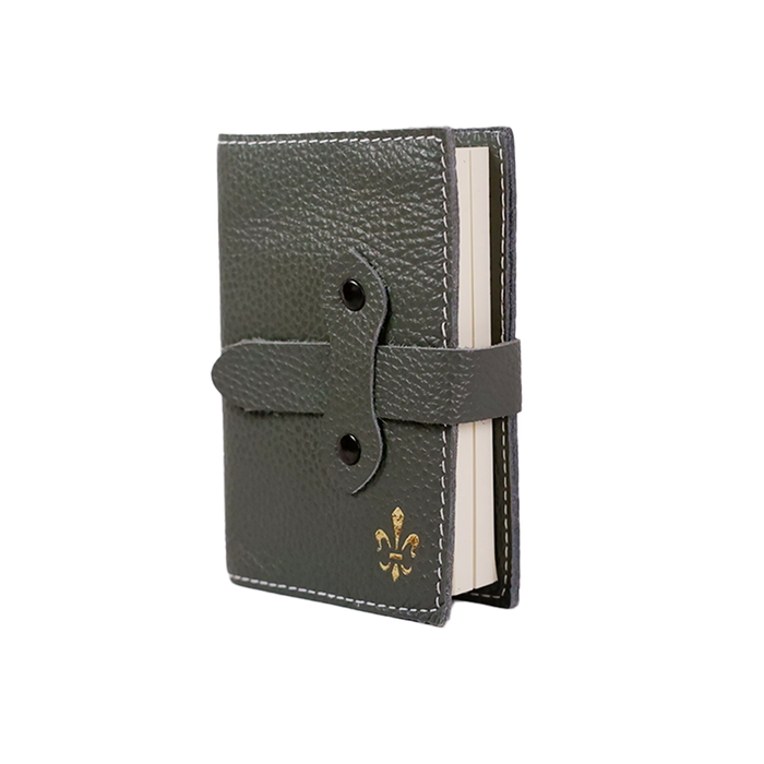 Large Italian leather refillable latch journal or 2025 planner by Il Cartiglio with grey cover and secure latch closure.