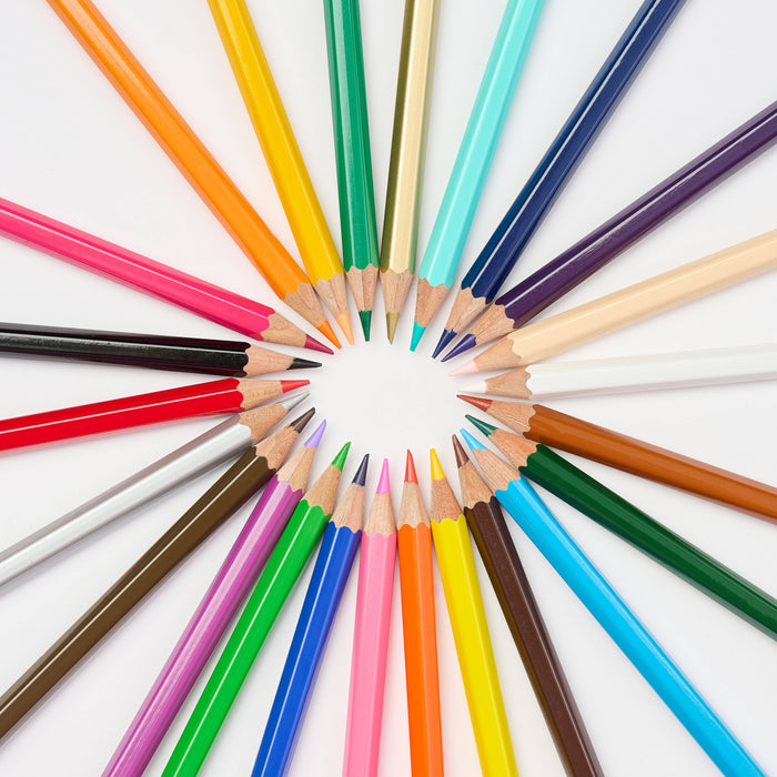 Set of 24 Blackwing colored pencils with vibrant hues displayed in a compact case.