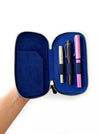 Eng Leather Co. blue galaxy leather pen case with three slots, designed for storing and organizing pens.