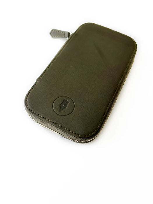 Eng Leather Co. 3-slot leather pen case in natural olive leather, with a sleek and compact design for organizing pens.