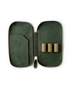 Eng Leather Co. 3-slot leather pen case in natural olive leather, with three pens neatly stored inside.