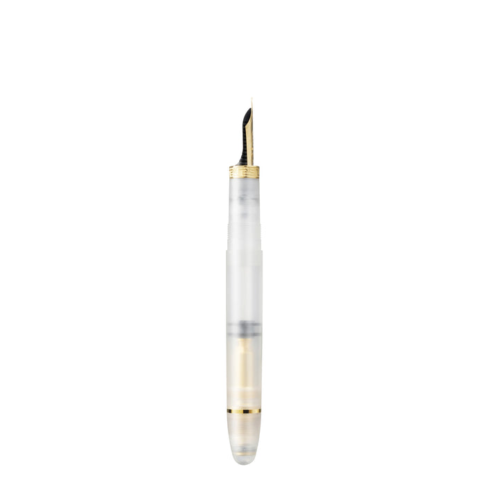 Omas Ogiva Demonstrator Fountain Pen with transparent body and gold accents, showcasing the pen's internal ink reservoir.