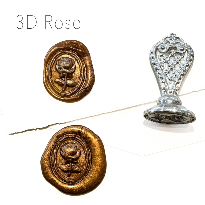 Le Potier D'etain wax seal with 3D rose design, showcasing intricate floral detailing on a classic wax seal.
