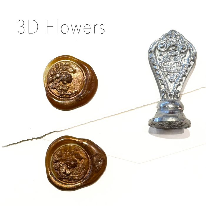 Le Potier D'etain wax seal with 3D flower design, showcasing intricate floral patterns on a glossy wax seal.