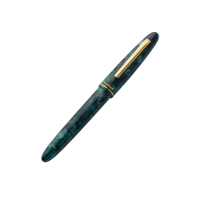 Esterbrook Estie Evergreen fountain pen ink bottle with green ink, featuring a sleek glass container and classic label design.