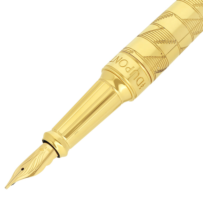 S.T. Dupont Line D Eternity Monogram 1872 gold fountain pen with sleek design and gold finish, displayed on a white background