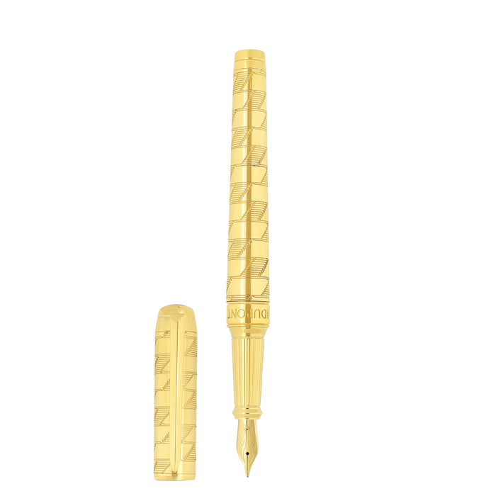 S.T. Dupont Line D Eternity Monogram 1872 gold fountain pen with elegant design and gold finish.