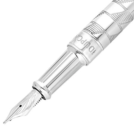 S.T. Dupont Line D Eternity Monogram 1872 silver fountain pen with engraved design and sleek finish.
