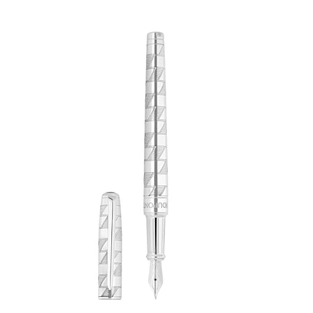 S.T. Dupont Line D Eternity Monogram 1872 silver fountain pen with engraved details and smooth clip, showcasing elegant craftsmanship.
