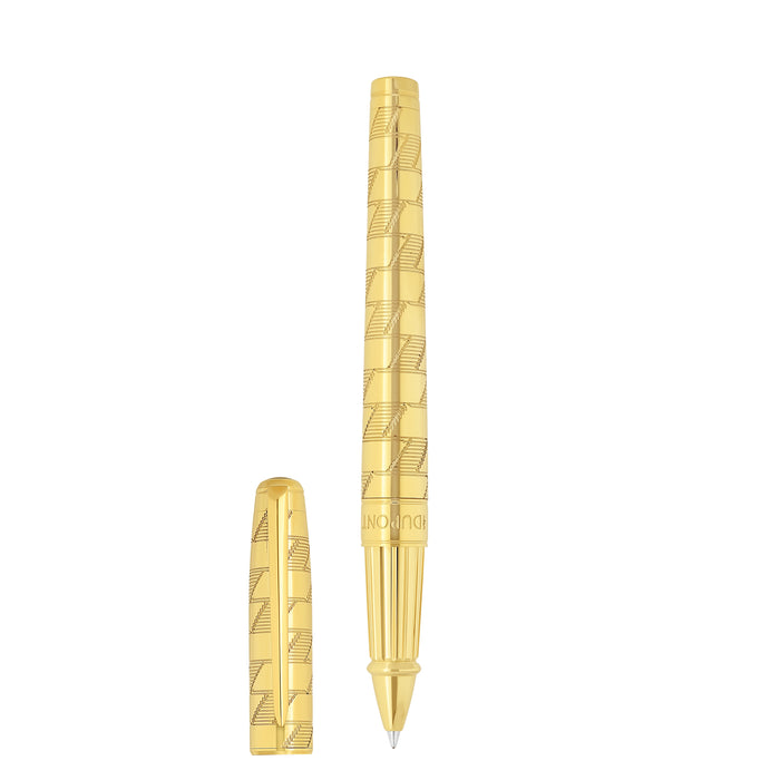 S.T. Dupont Line D Eternity Monogram 1872 gold rollerball pen with elegant design and branding visible in the image.
