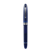 Omas Ogiva blue fountain pen with gold accents and sleek design, close-up view of the pen's nib and barrel.