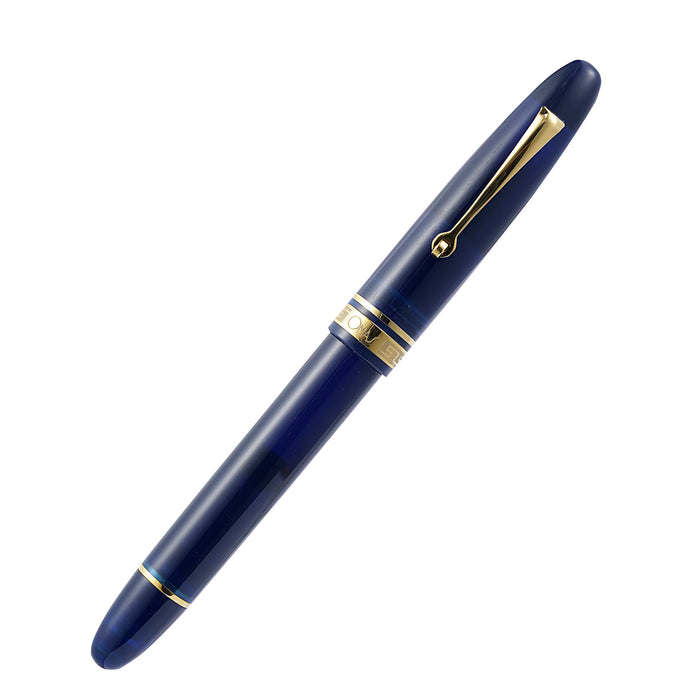 Omas Ogiva Blu fountain pen with sleek blue barrel and gold accents, showcasing its elegant design and fine craftsmanship.