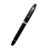 Omas Ogiva Nera fountain pen with black resin body and gold accents, showcasing its elegant design and fine nib.