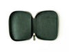 Eng Leather Co. dark olive green leather 4-slot A6 pen case showing four pens inside with a sleek, compact design.