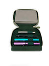 Eng Leather Co. dark olive green leather 4-slot A6 pen case with smooth finish and compact design.