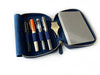 Eng Leather Co. navy blue leather 4-slot A6 pen case with sleek design and secure slots for pens and writing accessories.